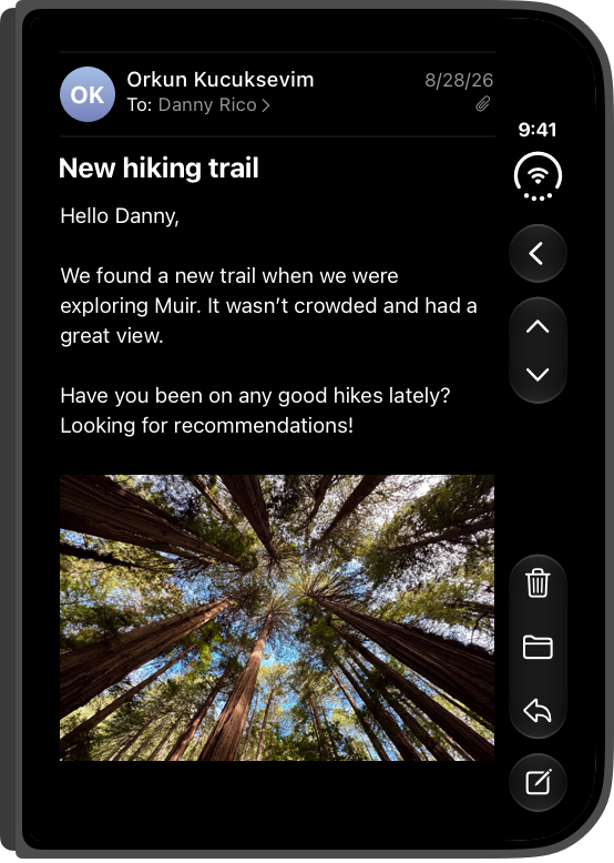 Screenshot of Mail on the outer display of iPhone Duo, with the device closed: the contents of an email.