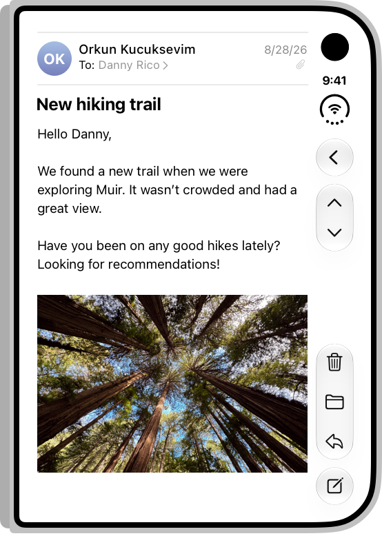 Screenshot of Mail on the outer display of iPhone Duo, with the device closed: the contents of an email.