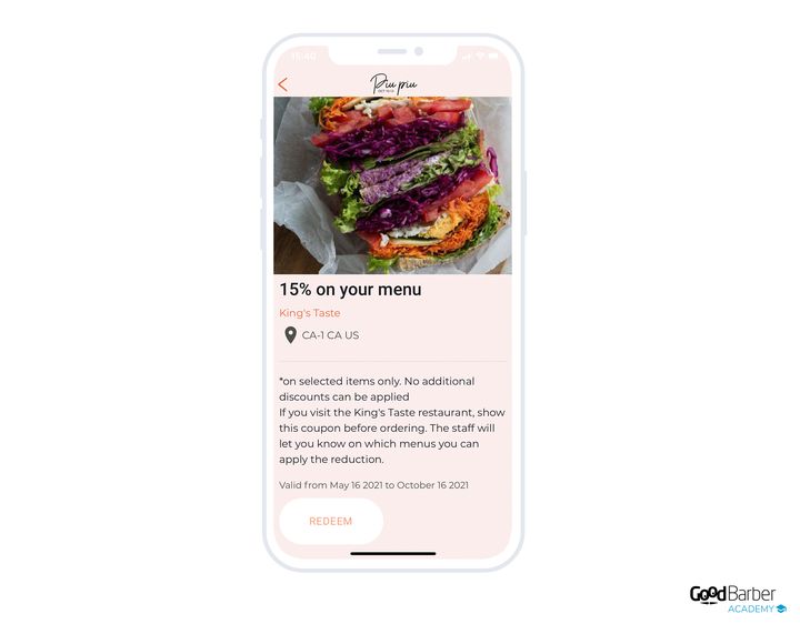 La liste des coupons partenaires du festival Piu Piu dans l'app.
