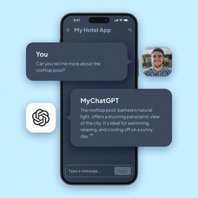 Illustration d'une interface de chat dans une application mobile, montrant un utilisateur interagissant avec un assistant ChatGPT qui fournit des réponses contextuelles.