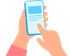 Two hands hold a smartphone, one tapping the screen of a GoodBarber app