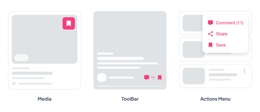 Icon alone in the media, icon and count in the ToolBar, count in the label of the Actions Menu