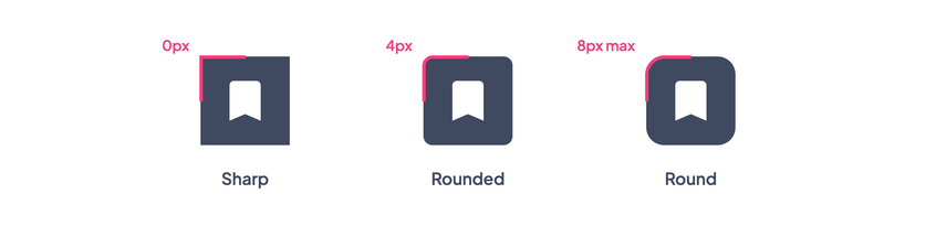 Sharp, Rounded, and Round capped at 8px