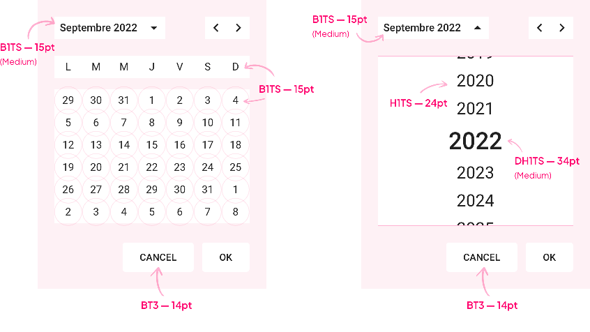 Tablet font size of the calendar