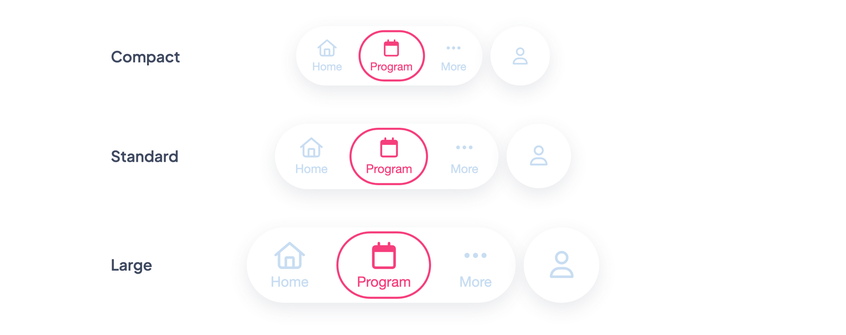 The Item in the three sizes of the navigation