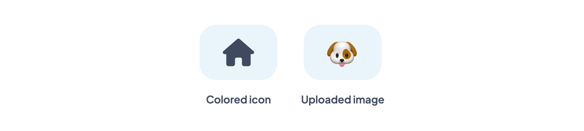 A colored icon and an uploaded image