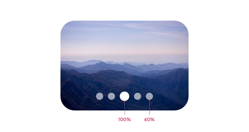 The selected item at full opacity, the others at 60%