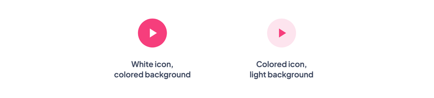 A white icon on a colored background, and a colored icon on a light one