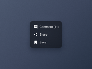 An open Actions Menu with Comment, Share and Save