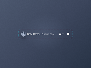 A ToolBar row with an author on the left and action icons on the right