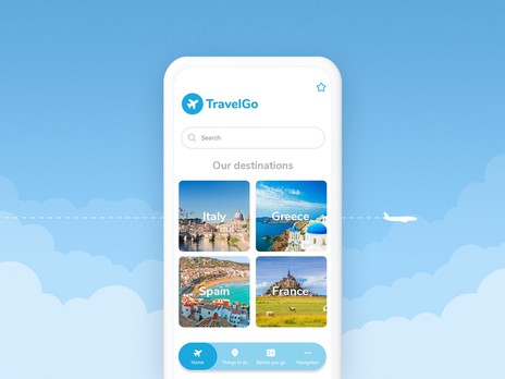 Esempio di app di viaggio che mostra le destinazioni