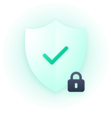 Illustration of a light green shield with checkmark and padlock, evoking data protection and integrated security.