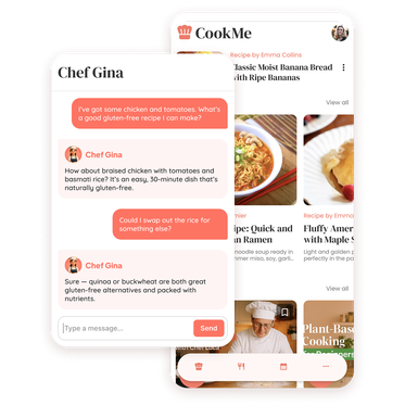 Beispiel für eine Unterhaltung zwischen dem RAG Chatbot einer Koch-App und einer Nutzerin mit Glutenunverträglichkeit