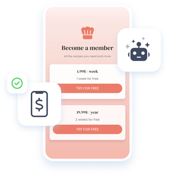 Illustration, die die Kompatibilität der Funktionsweise zwischen RAG Chatbot und den Premium-Inhalten, die den Abonnenten der App vorbehalten sind, hervorhebt.