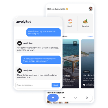 Beispiel für eine Unterhaltung zwischen dem RAG Chatbot einer Tourismus-App in Kroatien und einem Motorradfahrer während einer Tour.