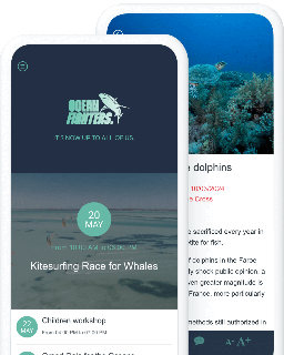 Two smartphones featuring an application created by an association to help preserve the oceans.