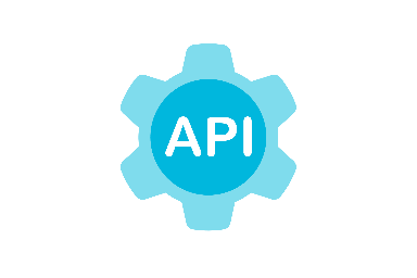 Icon of a blue cogwheel with the text 'API', symbolizing programmatic integrations.