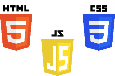 Ícones de linguagem HTML, CSS e JavaScript, representando opções de personalização técnica.