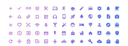 Exemplos de ícones disponíveis por meio de ícones de material